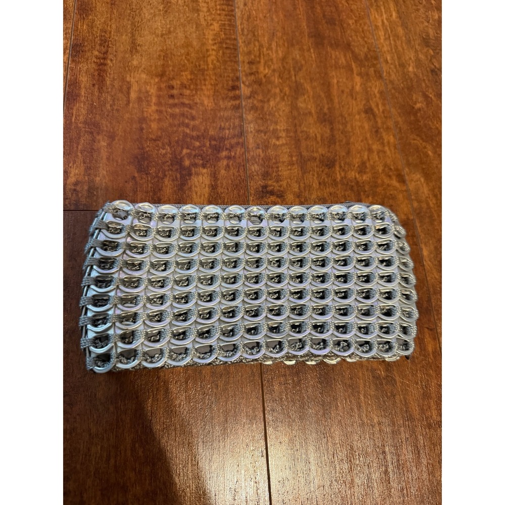 Escama Studio Recycled Aluminum Pop Tab Clutch Bag Silver Metallic Handcrafted